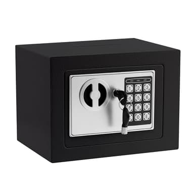 Small Electronic Safe Box With Digital Keypad & Keys - 9.05 x 6.7 x 6.7 Inches Wall Safe 0.23Cuft Mini Security Box for Coin Home Office Hotel Rooms Business Jewelry Gun (Black) - Image 1