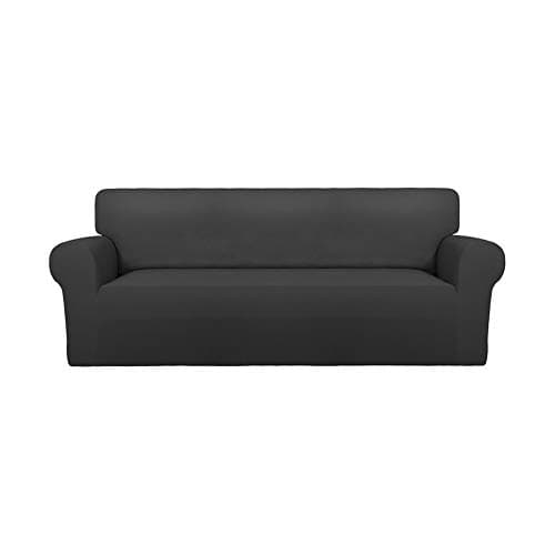 PureFit Super Stretch Sofa Slipcover – Spandex Non Slip Soft Couch Sofa Cover, Washable Furniture Protector with Non Skid Foam and Elastic Bottom for Kids, Pets (Oversized Sofa, Dark Gray) - Image 1