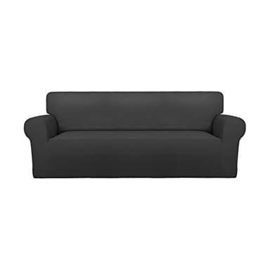 PureFit Super Stretch Sofa Slipcover – Spandex Non Slip Soft Couch Sofa Cover, Washable Furniture Protector with Non Skid Foam and Elastic Bottom for Kids, Pets (Oversized Sofa, Dark Gray) - Image 1