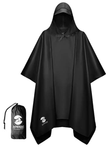 SaphiRose Hooded Rain Poncho Waterproof Raincoat Jacket for Men Women Adults (Black) - Image 1