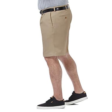Haggar mens Cool 18 Pro Straight Fit Front 4-way Stretch Expandable Waist With Big & Tall Sizes Pleated Shorts, Khaki, 44 US - Image 3