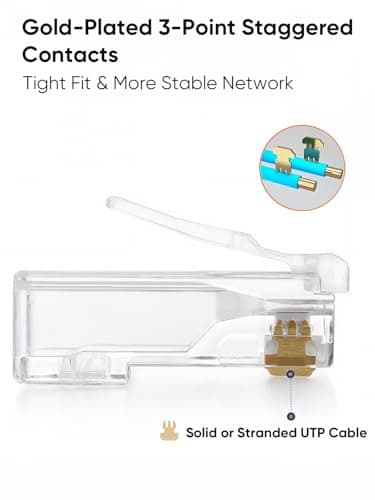 CableCreation Cat6 RJ45 Connectors, 100-PACK Cat6 RJ45 Ends, Ethernet Cable Crimp Connectors UTP Network Plug for Solid Wire and Standard Cable, Transparent - Image 6