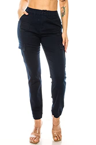 Double Denim January 5th High Waisted Cargo Joggers Pants for Women – Baggy Fleece-Lined Casual Sweatpants with Pockets Streetwear SCP-2049 Navy 1X - Image 1