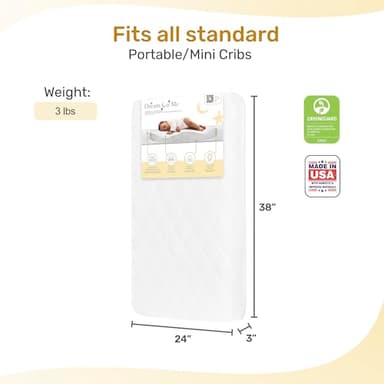 Evolur Rest EZ 2-in-1 Mini Crib Mattress – Dual-Sided Comfort, Water-Resistant White Cover, GREENGUARD Gold & JPMA Certified, Crafted from Recycled Sustainable Materials, Proudly Made in USA - Image 2