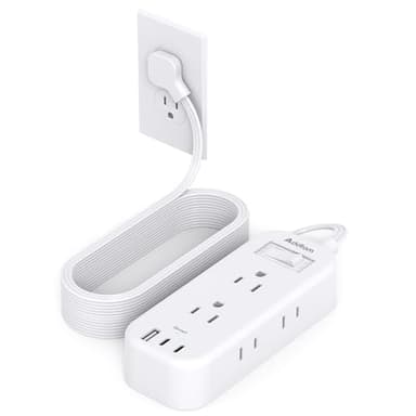 Extension Cord 15 ft - Power Strip Surge Protector, Flat Plug with 6 AC Outlet Extender 3 USB Ports (2 USB-C), 1080J, Multi Plug Outlets Desktop Charging Station for Home College Dorm Room Essentials - Image 1