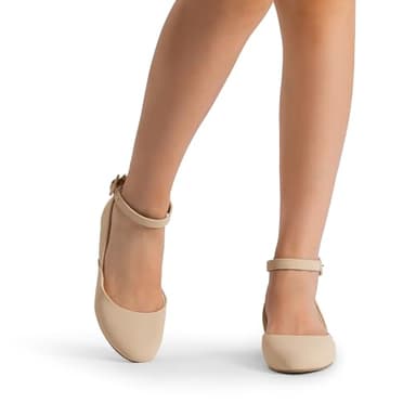DREAM PAIRS Women's Dress Flats Ballet Low Wedge Round Toe Ankle Strap Comfortable Casual Flats Shoes,Size 8.5,Nude/Nubuck,REVONA - Image 6