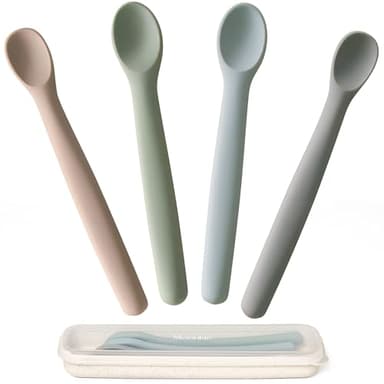 Moonkie Silicone Baby Spoons Set of 4, Two Sizes Feeding Spoon for First Stage 4+ Months, Baby Utensils with Case, Toddler Led Weaning Spoons, Bendable, Chewproof & Boil-proof - Image 1