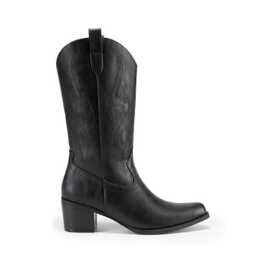DREAM PAIRS Women's Square Toe Cowboy Cowgirl Boots Embroidered Mid Calf Western Boots Fashion Dress Low Chunky Heel Boots for Theme Party Country Concert,Size 8.5,Black-Pu,DWUMMB2502 - Image 2