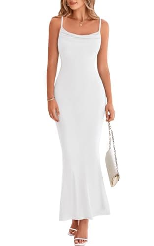 PRETTYGARDEN Women's 2025 Summer Casaul Spaghetti Strap Maxi Dress Stretch Sexy Bodycon Dress Backless Slip Long Dresses (White, Small) - Image 1