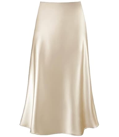 Women's Satin High Waist Hidden Elasticized Waistband Flared Casual A Line Midi Skirt (Champagne, US4-6) - Image 1