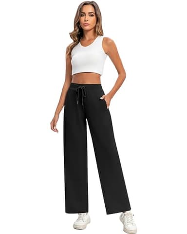 Locoowai 2 Pack Women Sweatpants Drawstring Waist Loose Yoga Baggy Joggers Casual Wide Leg Pants with Pockets(Medium,Black, Brown) - Image 4
