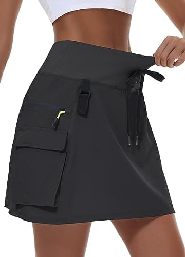MIVEI Women's Hiking Cargo Skort Skirt High Waisted Golf Dressy Casual with Zipper Pockets Workout Sport Quick Dry Skirts Black - Image 1