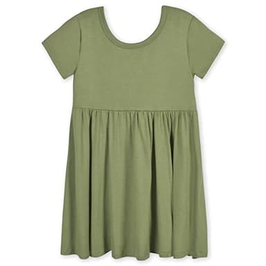 Gerber Baby Girls Toddler Buttery Soft Short Sleeve Twirl Dress with Viscose Made from Eucalyptus, Olive, 2T - Image 1
