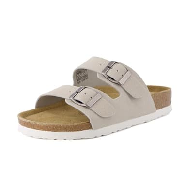 CUSHIONAIRE Lane Cork Footbed Sandals for Women – Comfortable Double Buckle Slip-On with Genuine Suede Footbed & Arch Support Slides for Women Footwear, STONE 10 - Image 6