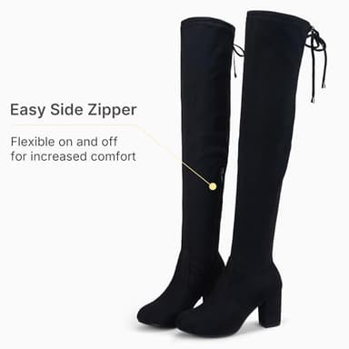 Vepose Women's Over The Knee High Boots Black Suede Thigh High Boot Vegan 3 Inch Chunky Heels Zipper Adjustable Opening 991 Shoes Size 8.5 (CJY991 Black Suede 08.5) - Image 4