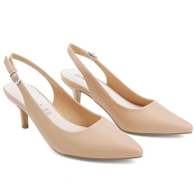 Greatonu Women's Nude Kitten Heels Pointed Toe Slingback Leather Insole Casual Party Wedding Dress Pumps Shoes Size 8.5 - Image 3