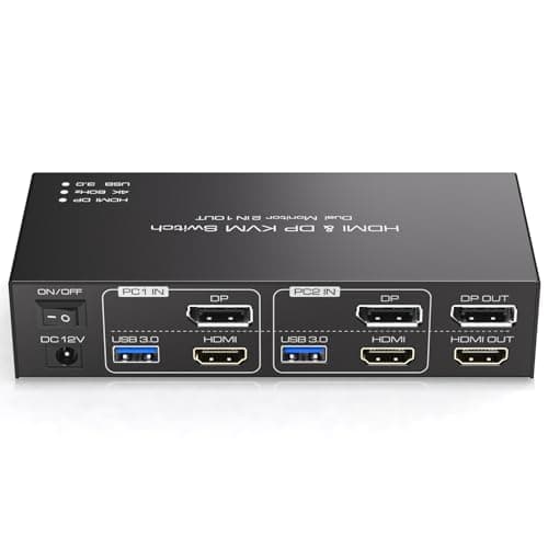 HDMI+Displayport KVM Switch 2 Monitors 2 Computers 4K@60Hz KVM Switcher for Two PC Share Dual Monitors and 4 USB 3.0 Ports Support Extended/Copy Mode with Desktop Controller&2 USB Cables - Image 1