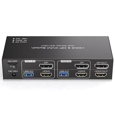 HDMI+Displayport KVM Switch 2 Monitors 2 Computers 4K@60Hz KVM Switcher for Two PC Share Dual Monitors and 4 USB 3.0 Ports Support Extended/Copy Mode with Desktop Controller&2 USB Cables - Image 1