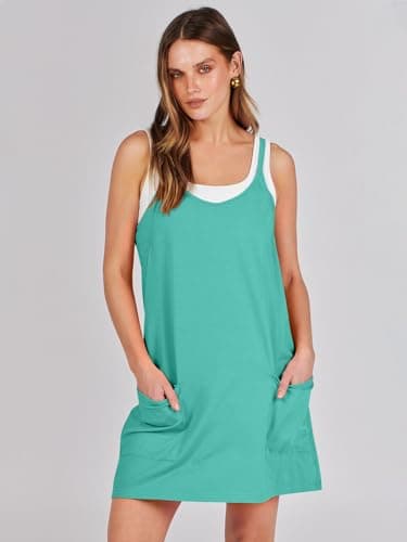 Prinbara Women Athletic Tennis Dress Summer Workout Sports Mini Romper Dress Built in Shapewear Shorts Sundress 2025 Outfits Lake Blue Small - Image 2