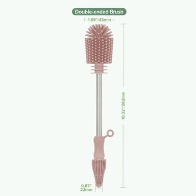 haakaa Cleaning Brush Silicone Bottle Brush Double-Ended Soft Silicone Bristles for Breast Pumps, Breast Milk Collectors, Baby Bottles, Teats, Breastmilk Storage Bags, Pink -1pk - Image 8
