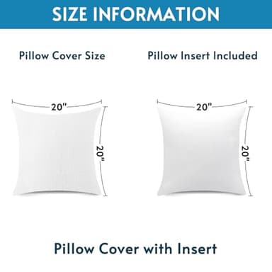 OTOSTAR Set of 2 Linen Throw Pillow Covers with Inserts Included Decorative Square Pillowcases with Inserts 20x20 Inch for Home Decor Sofa Bedroom Car 50 x 50 CM Pure White - Image 2