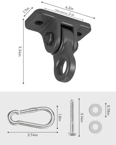 Heavy Duty Porch Swing Hangers Kit, with Screws Bolts for Wooden Sets Playground Porch Patio Yoga Seat Indoor Outdoor Hanging Snap Hooks (4 Pack Black) - Image 4