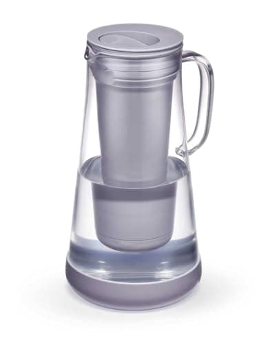 LifeStraw Home– Water Filter Pitcher, 7-Cup, Glass with Silicone Base, Wisteria, for Everyday Protection Against Bacteria, parasites, microplastics, Lead, Mercury, PFAS and a Variety of Chemicals