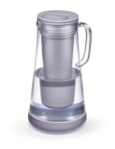 LifeStraw Home– Water Filter Pitcher, 7-Cup, Glass with Silicone Base, Wisteria, for Everyday Protection Against Bacteria, parasites, microplastics, Lead, Mercury, PFAS and a Variety of Chemicals