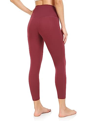 Colorfulkoala Women's High Waisted Yoga Capris 21" Inseam Leggings with Pockets(S, Wine Red) - Image 5