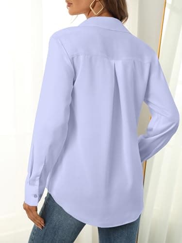 hearain Womens Button Down Shirts Long Sleeve Chiffon Blouse Basic Classic Collared Soft Shirt Periwinkle Size M - Image 2