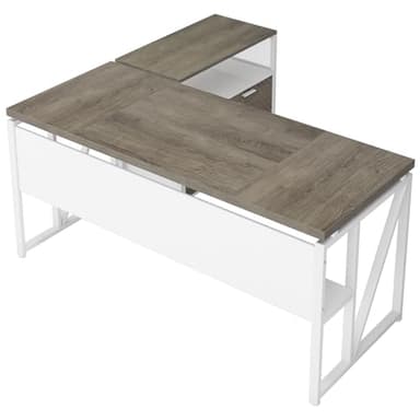 Tribesigns L Shaped Desk with Drawer Cabinet, 63" Executive Computer Desk and lateral File Cabinet, 2 Piece Home Office Furniture with Drawers for Hanging File, Doors with Locks (Dark Oak, 63-inches) - Image 9