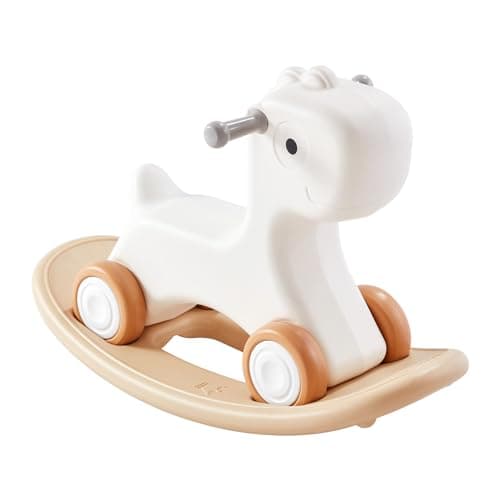 VEVOR 3 in 1 Baby Rocking Horse for Toddlers 1-3 Years,Rocking Horse with Detachable Balance Board and 4 Smooth Wheels, Support up to HDPE Material 80 lbs Kids Ride on Toy, 40° Swinging, White - Image 1