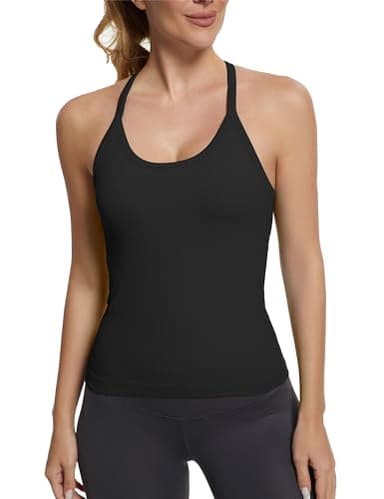 MathCat Seamless Workout Tank Tops with Built in Bra,Racerback Athletic Tank Tops Ribbed Soft Yoga Shirts Black - Image 3