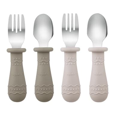 PandaEar Silicone Baby Feeding Set| 2 Pack Silicone Divided Suction Plate and 2 Pack Tiny Cup with 2 Spoons 2 Forks| Baby Led Weaning Supplies Self Feeding Eating Utensils (Silverware Set) - Image 7