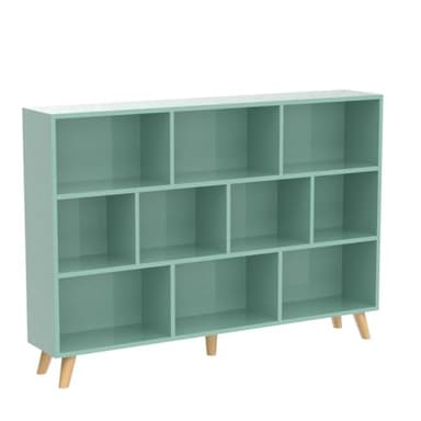 IOTXY Wooden Open Shelf Bookcase - 3-Tier Floor Standing Display Cabinet Rack with Legs, 10 Cubes Kids Bookshelf, Tiffany-Green - Image 5