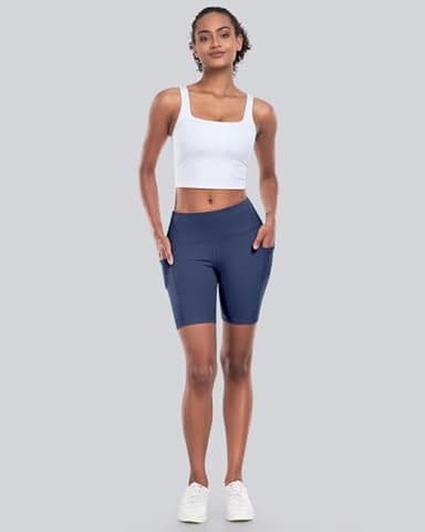 CHRLEISURE Womens Biker Yoga Shorts with Pockets: High Waisted Tummy Control Spandex Workout Athletic Gym Shorts 4 Packs(8'' Black,Gray,Navy,Wine, XL) - Image 3