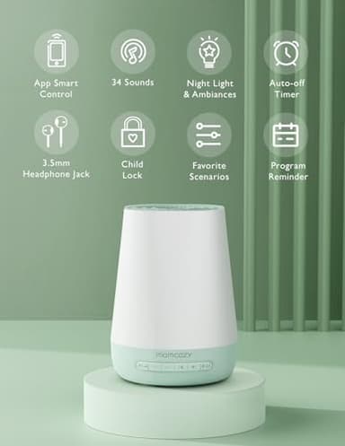 Baby Sound Machine, Momcozy White Noise Machine for Baby Sleeping with Night Light, Toddler Sleep Trainer with 34 Soothing Sounds, Timer, App Remote Control, Personal Sleep Routine(Green) - Image 2