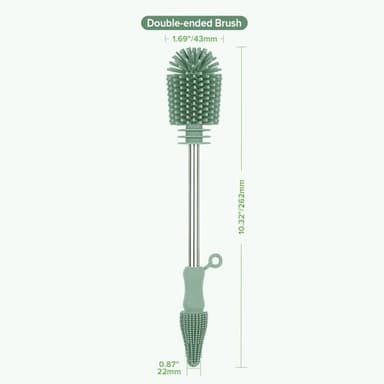 haakaa Cleaning Brush Silicone Bottle Brush Double-Ended Soft Silicone Bristles for Breast Pumps, Breast Milk Collectors, Baby Bottles, Teats, Breastmilk Storage Bags, Pea Green-1pk - Image 8