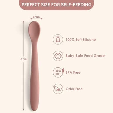 Silicone Baby Feeding Spoons, Training Spoon Self-feeding, First Stage Infant Soft-Tip Easy on Gums, Utensils Supplies, Dishwasher & Boil-proof, 6 Pack - Image 2