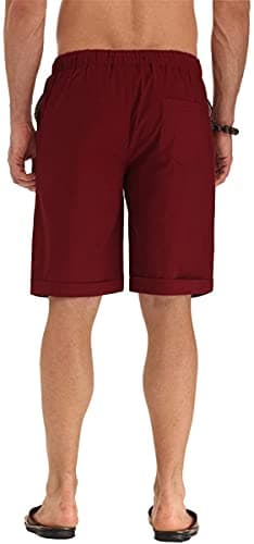 Sailwind Men’s Linen Shorts Casual Drawstring Summer Beach Shorts US Medium Wine Red - Image 4