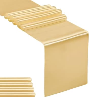 5-Pack Satin Table Runner Light Gold 12 x 108 inches Long, Table Runners for Wedding, Birthday Parties, Banquets Decorations(5 Pack, 12x108 Inch, Light Gold) - Image 1