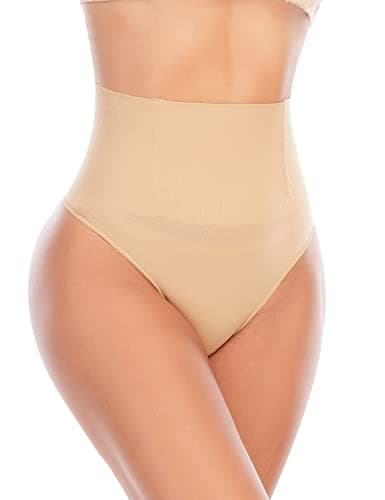 Werena Tummy Control Thong Shapewear for Women Seamless Shaping Thong Panties Body Shaper Underwear(01# Beige-thong,Medium)