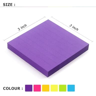 6 Pads Lined Sticky Notes 3x3 Sticky Notes with Lines Self-Stick Note Pads 6 Bright Multi Colors,100 Sheet/Pad - Image 3