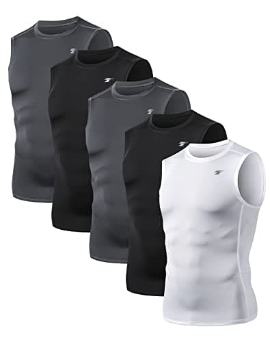 TELALEO 5 Pack Men's Athletic Compression Shirts Sleeveless Workout Tank Top Sports Base Layer Running Basketball XL - Image 1