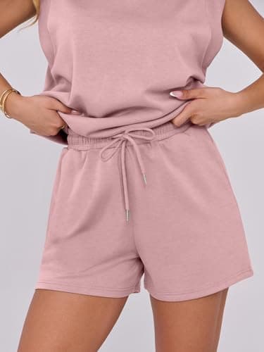 ANRABESS Two Piece Sets for Women 2025 Summer Short Lounge Set Casual Beach Vacation Outfits Spring Sweatsuits Tracksuit Light Pink X-Large - Image 6