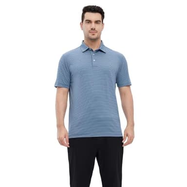 Mens Golf Shirts Moisture Wicking Dry Fit Short Sleeve Performance Sport Stripe Golf Polo Shirts for Men - Image 2