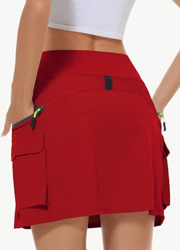 MIVEI Women's Hiking Cargo Skort Skirt High Waisted Golf Dressy Casual with Zipper Pockets Workout Sport Quick Dry Skirts Red - Image 2