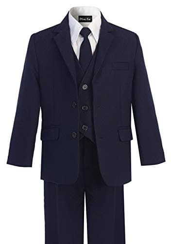 OLIVIA KOO Boys Solid 5-Piece Formal Suit Set with Matching Neck Tie Navy - Image 2