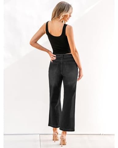 GRAPENT Black High Waisted Wide Leg Pants for Women - Petite Soft Black Size M, 8, 10 - Image 2