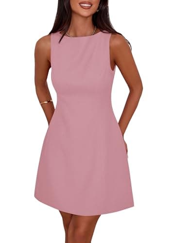 PRETTYGARDEN Womens Formal Short Dresses 2025 Summer Sleeveless Boat Neck A Line Elegant Mini Cocktail Party Dress (Pink,X-Small) - Image 1